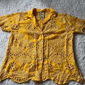 Johnny Was Mustard Embroidered Blouse